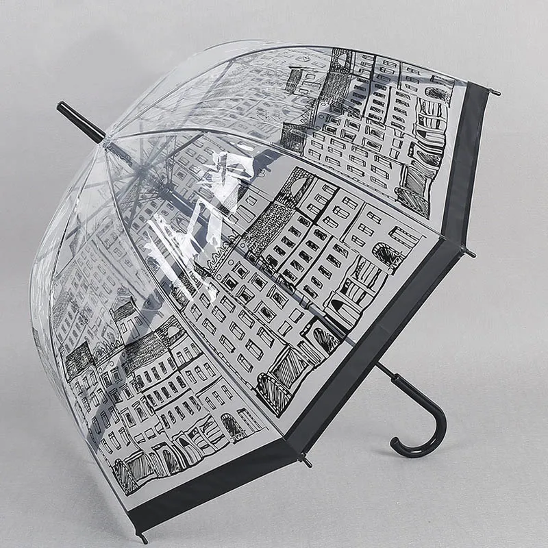 Women Transparent Umbrellas Mushroom Umbrella Long Handle Large
