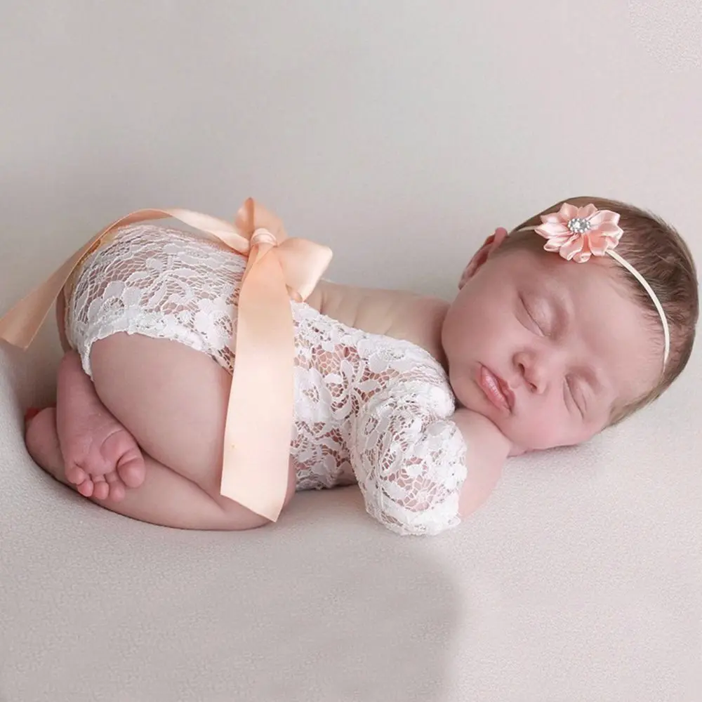 2Pcs/Set Creative Infants Photo Clothing Bow Tie Design Floral Newborn Photography Props Solid Color Hollow Back