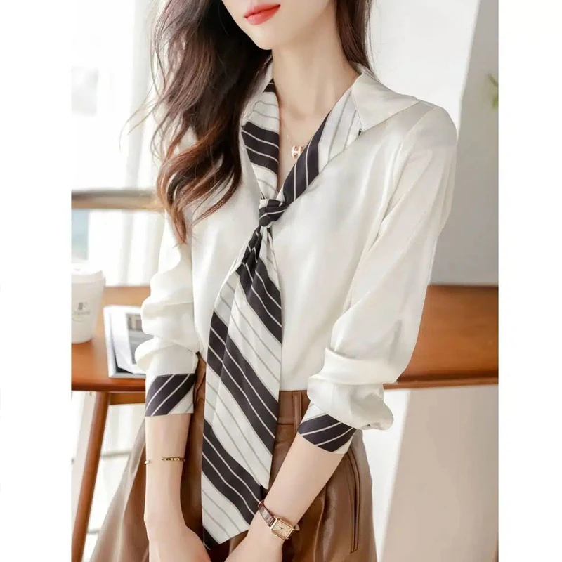 

Spring Autumn New Half Open Collar Fashion Long Sleeve Shirt Women Elegant Striped Printing Pullovers High Street Button Tops