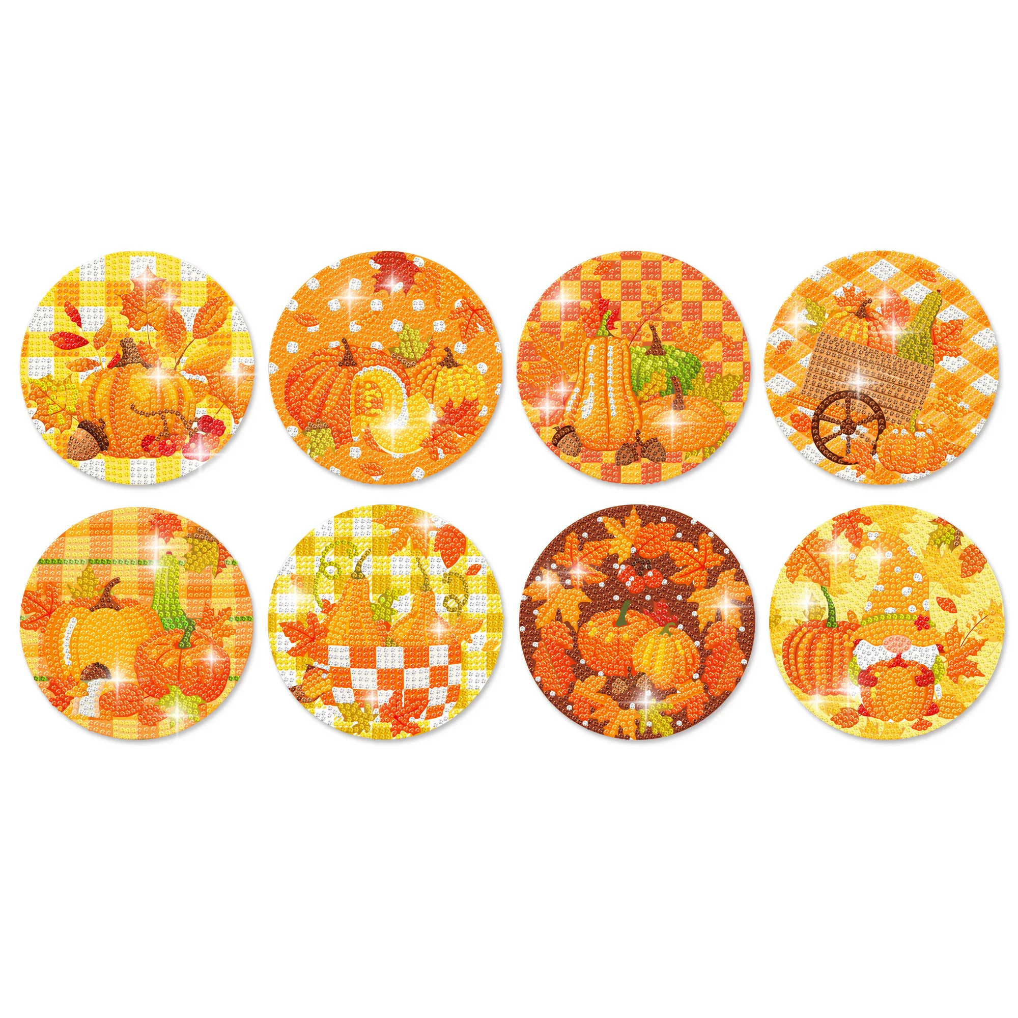 

8pcs Diamond Painting Coaster DIY Fall Maple Leaf Pumpkin Drink Cup Cushion With Holder Drill Point Coasters Kits Ornament Decor