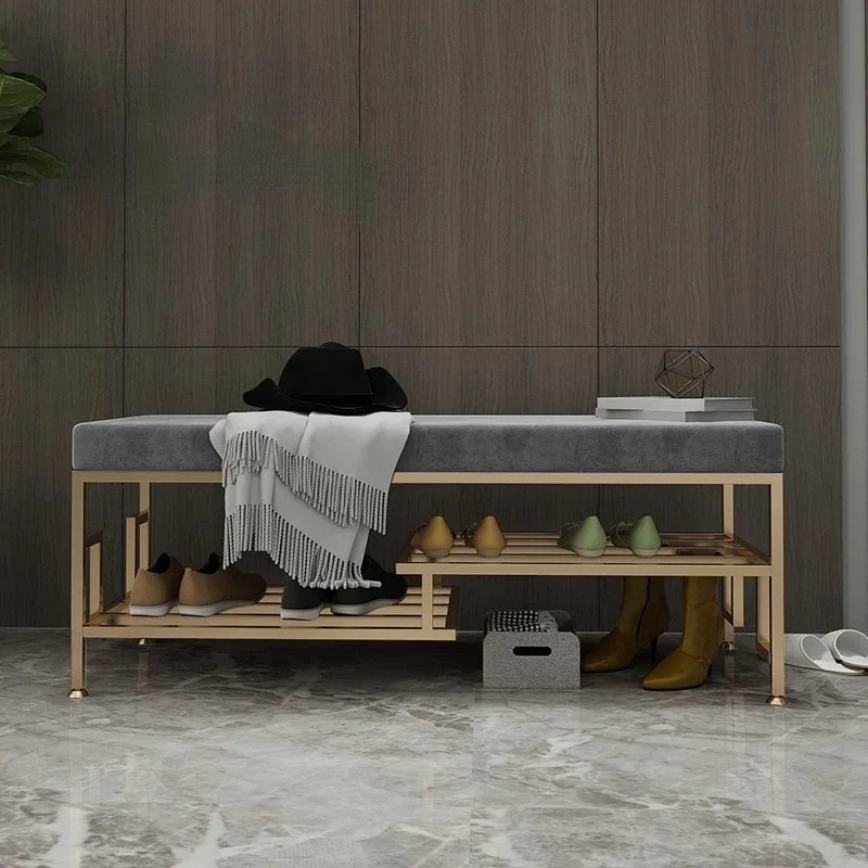 

Super soft velvet light luxury shoe changing stool comfortable cushion home doorway seat shoe rack delicate tread line Nordic