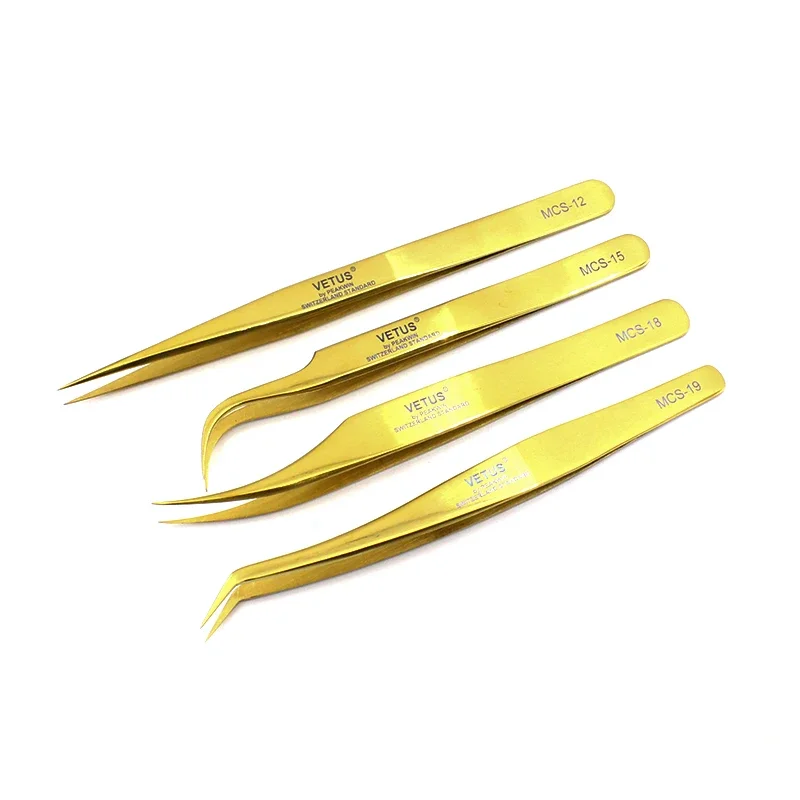 New Vetus 3pcs Tweezers Set  Golden Colors Premium Beauty Makeup Tweezers for Eyelashes Extension Pinzas Super precision 5