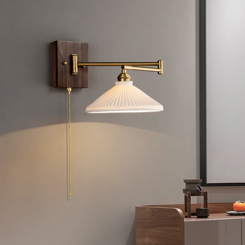 

Wholesale Simple Style Indoor Decoration Walnut wall lamp for living room bedroom hotel wall sconce villa corridor