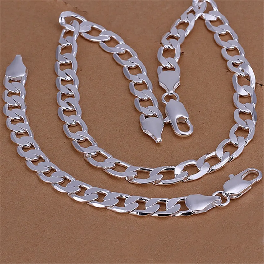 

Classic men 6MM 8MM Chain 925 sterling silver Bracelets necklace Jewelry set for woman Charm Fine Fashion Party wedding gifts