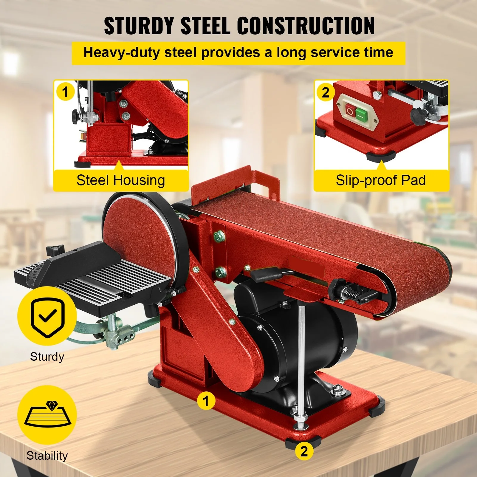 Belt Disc Sander 4x36inch and 6inch Disc, Benchtop Disc Belt Sander 375W Powerful Bench Sander For Woodworking 5
