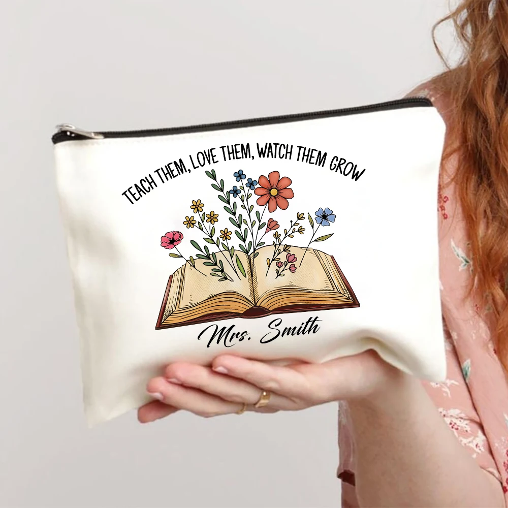 Thank You for Helping Me Grow Custom Name Makeup Bag Personalised Pencil Bags Travel Toiletries Storage Pouch Gifts for Teacher 5
