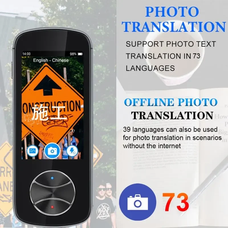 AI 137Language Voice Translator Device Offline Instant Real-Time WiFi/Offline Recording/Photo Portable Smart Audio Translation