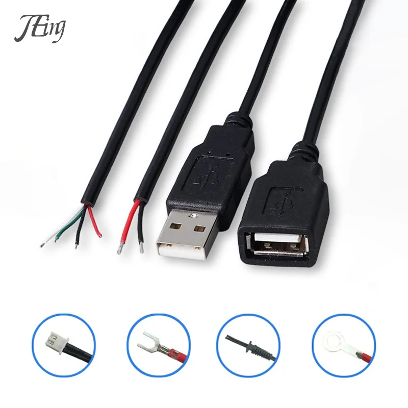 0.3m/1m/2m Power Supply Cable 2 Pin USB 2.0 A Female Male 4 Pin Wire Jack Charging Cord Extension Connector 5V Line
