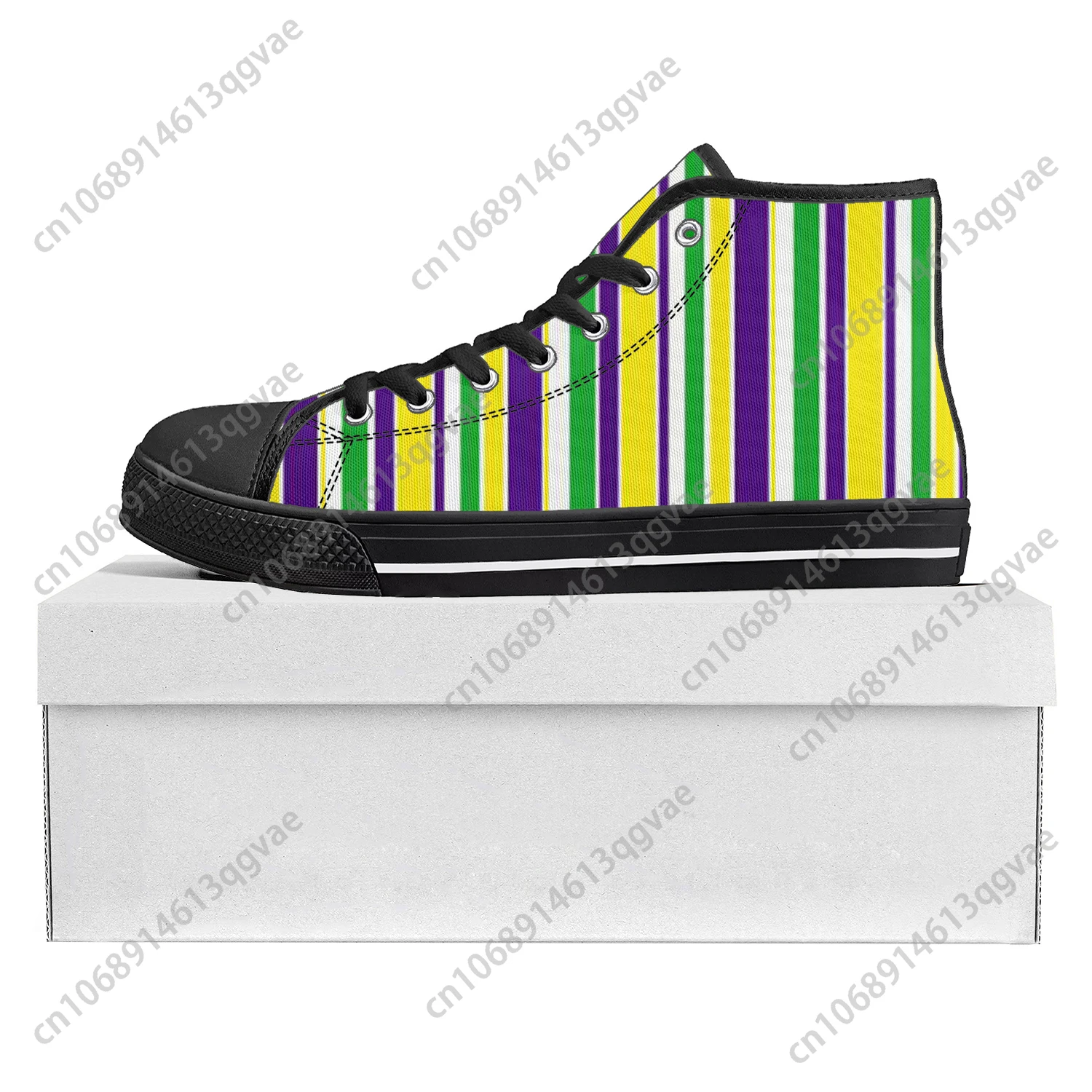 Mardi Gras Stripe High Top High Quality Sneakers Mens Womens Teenager Canvas Sneaker Custom Made Shoe Casual Couple Shoes