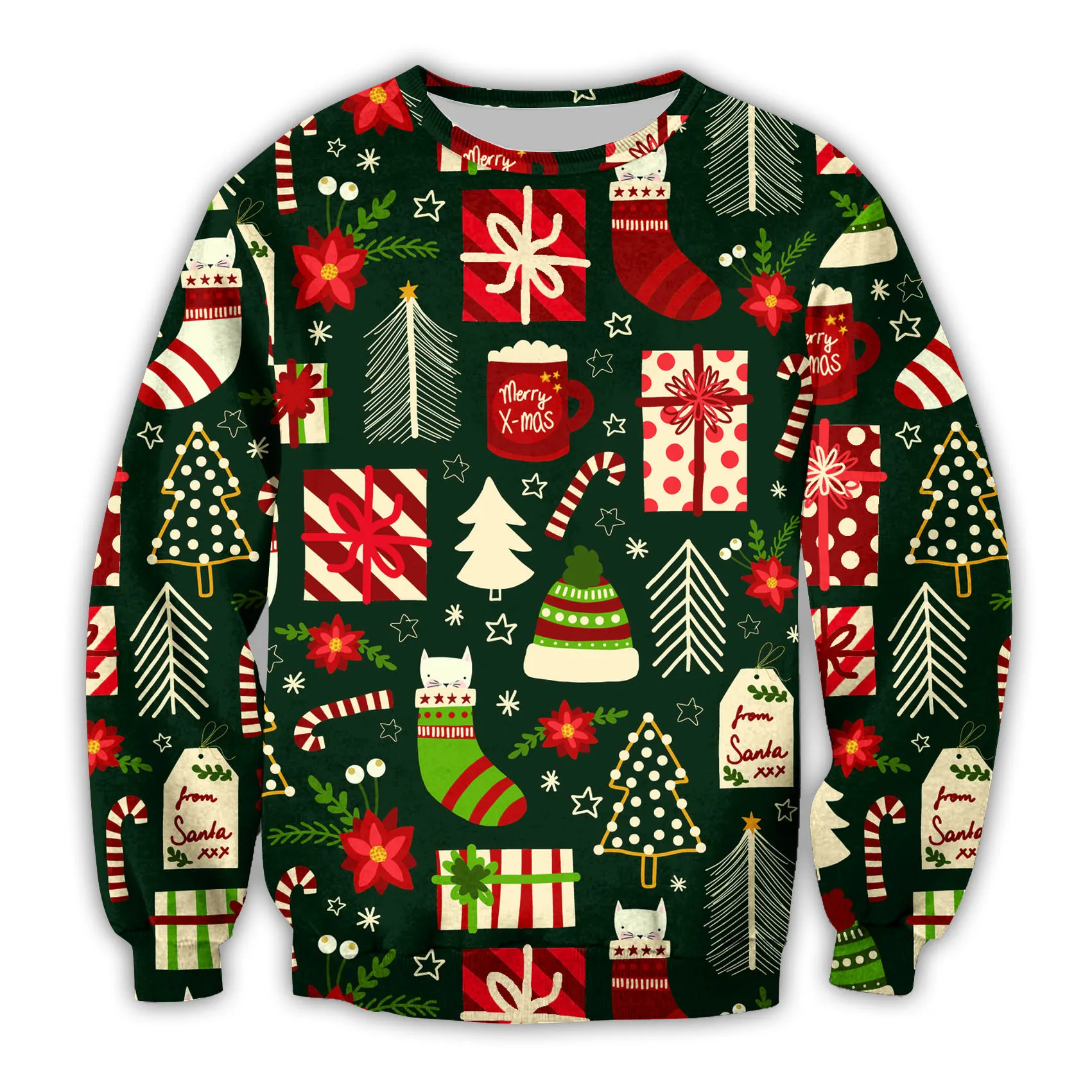 2023 Autumn/Winter Sweater Christmas Round Neck Sweater Christmas Longhorned Deer Sweater Digital Print Chain Hoodie Sweater