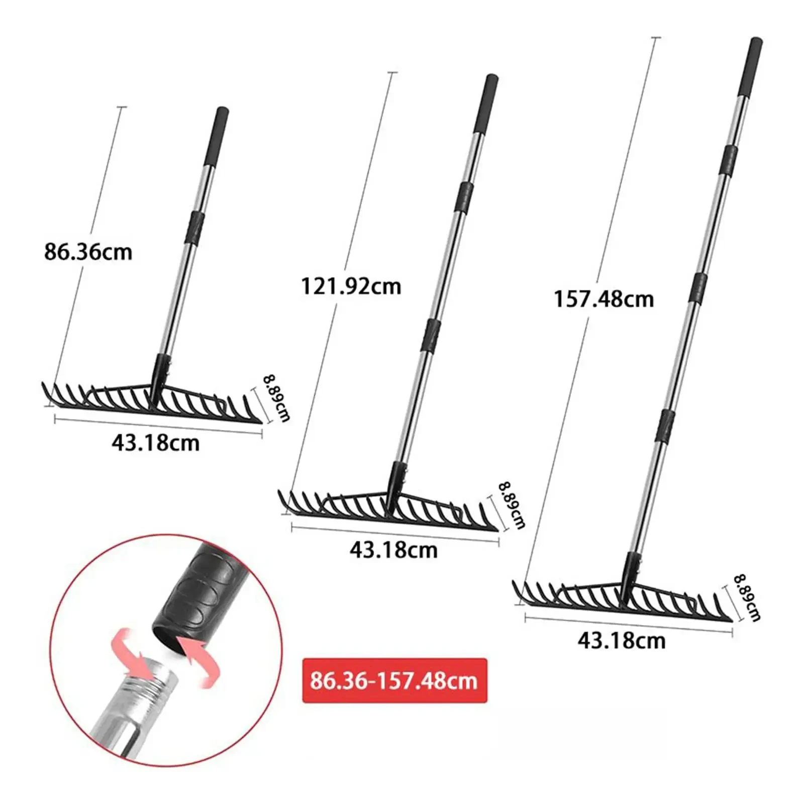 Garden Leaf Rake Adjustable Handle Cleaning Debris Grass Clippings Gardening Farm Lawns Rake Garden Iron Rake Agricultural Rake 6