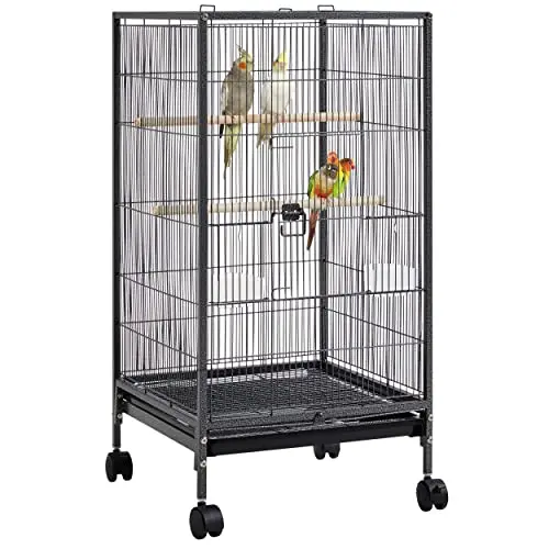 

40 Inch Wrought Iron Bird Cage Open-Top Parrot Cage with Rolling Stand for Parakeets Cockatiels Budgies Parrotlets Lovebirds