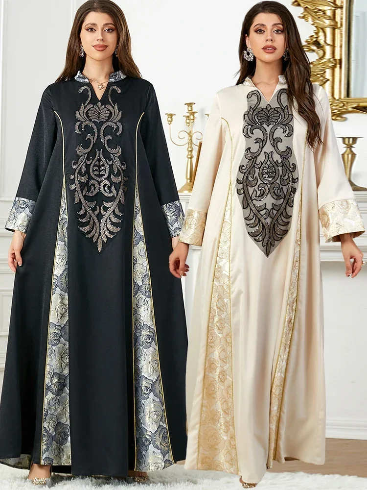 

Eid Muslim Sequins Dress for Women Abaya Evening Jalabiya Morocco Party Dresses Dubai Abayas Kaftan Vestidos Arab Long Robe