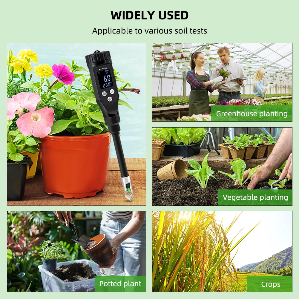 Yieryi Smart Bluetooth Soil PH TEMP Meter YY-1033 for Garden Potted Plants Orchard Greening Farms