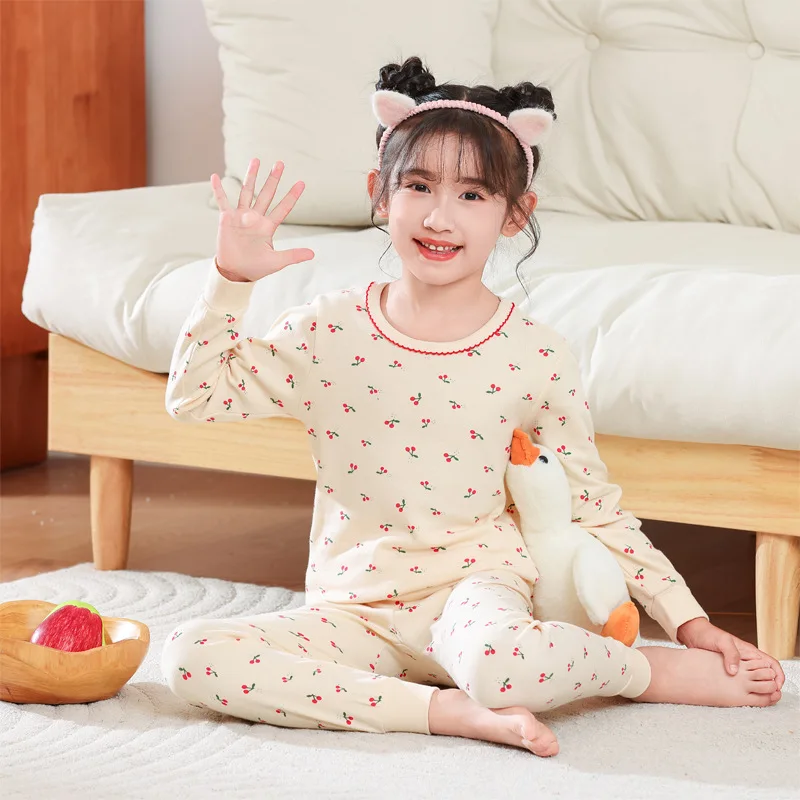 여아 파자마 세트 214세 면 소재  아동용 긴팔 귀여운 고양이 무늬 잠옷