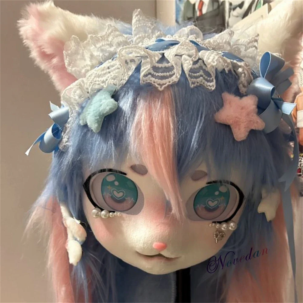 Cute Fursuit Kigurumi Headset Furry Animal Cosplay Costume Comiket Furries Rubbit Doll Cat Kig Mask Cosplay Halloween Costume