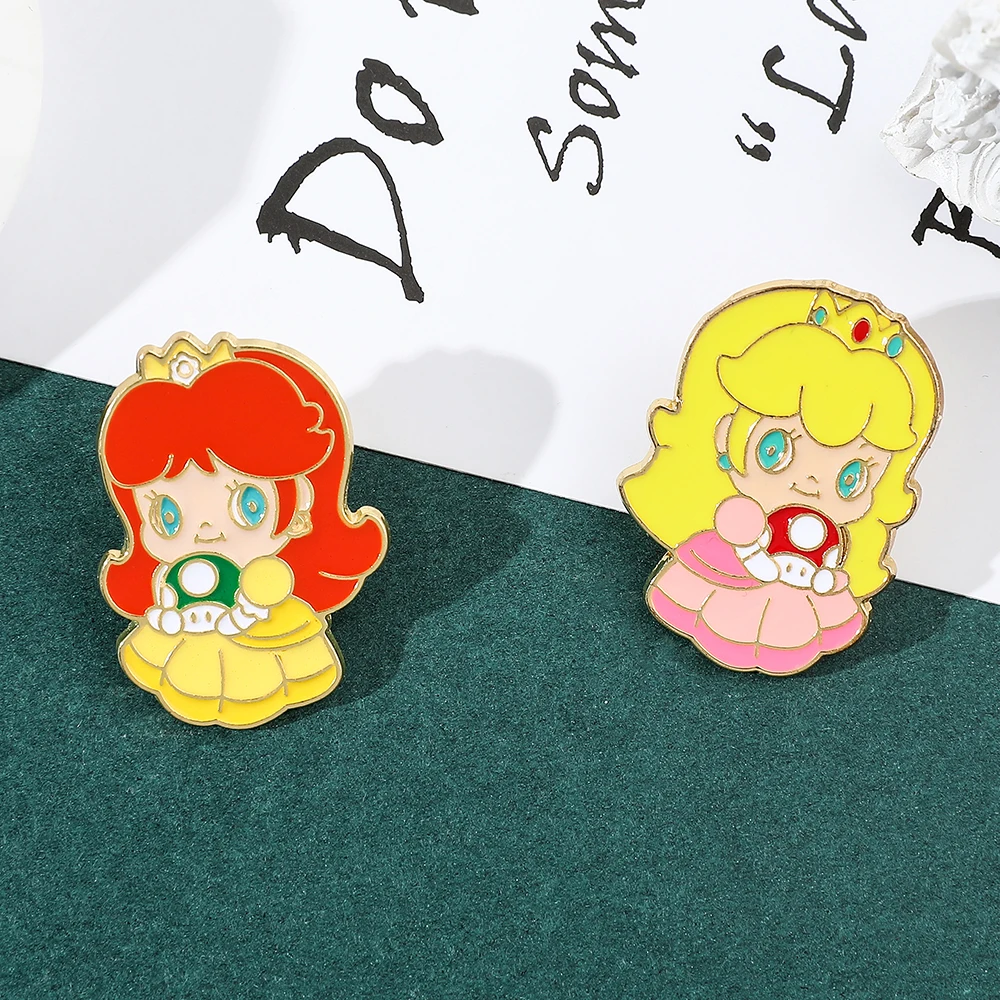 Cartoon Cute Leo Princess Metal Badge Peach Blossom Princess Daisy Princess Super Leo Spilla Accessori Regali Per Ragazza