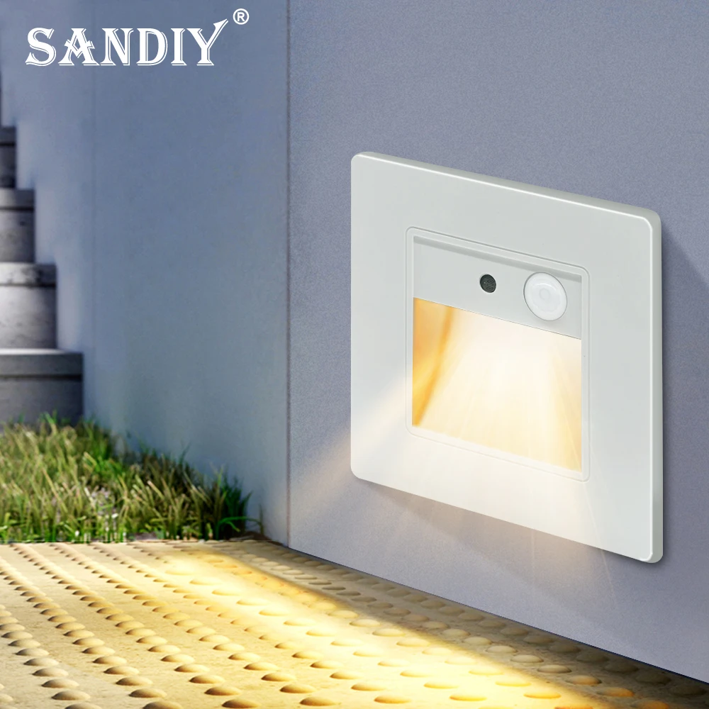 SANDIY LED Nachtlampe Sensor Treppenlicht Wandleuchte Einbau PIR Bewegungsmelder Fußlicht für Trittleiter Foyer Schlafzimmer 2W/3W Smart Home Treppenbeleuchtung Innenleuchte Weiß/Gold/Grau