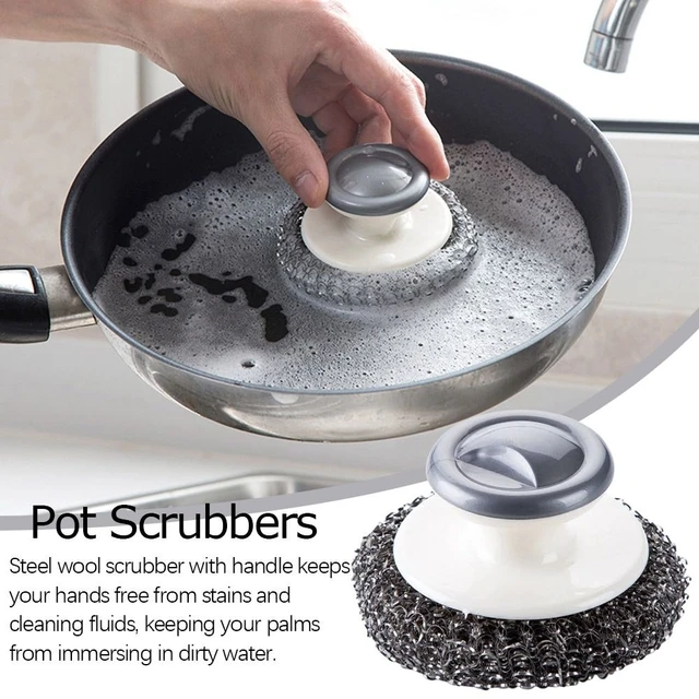 1pc Stainless Steel Scrubber, Steel Wool Scrubber , Long Handle Pot  Scrubbers, Cookware Scrubber Brush for Kitchen Pots Skillets Pans,  Efficient Dish Cleaning