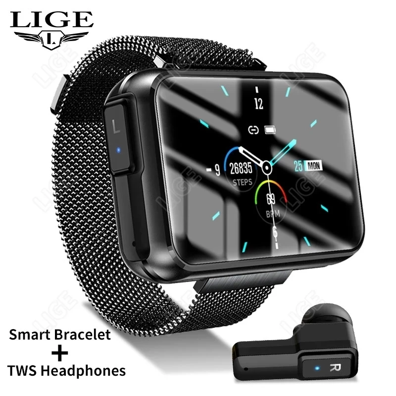 Смарт-часы LIGE Bluetooth TWS с пульсометром и тонометром |