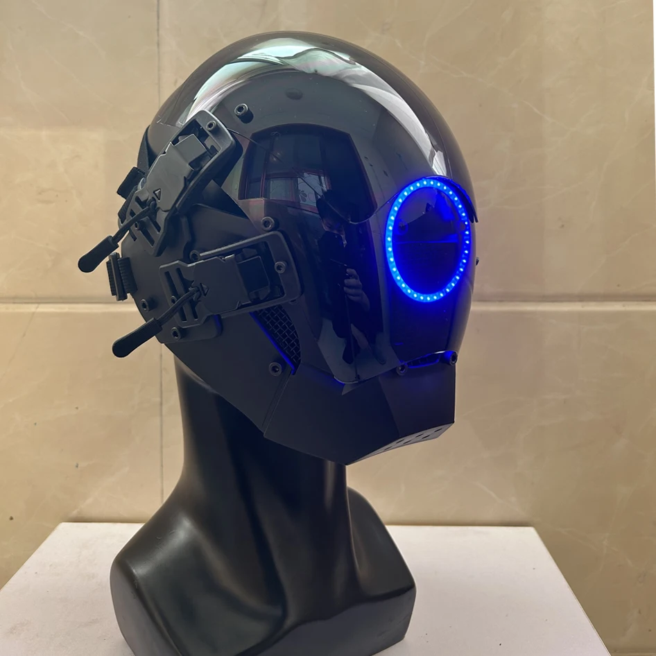 Máscara CyberPunk 7 tipos de colores seleccionables Led Samurai Circular LED Cosplay casco de ciencia ficción juguetes de fiesta para hombres y mujeres