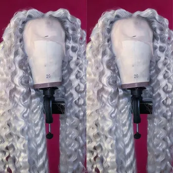 Glueless Grey Colored Deep Wave Human Hair Wigs For Women Silver Gray 13x4 Lace Wig Preplucked HD Transparent Lace Frontal Wig 1