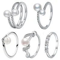 Real 925 Silver Original Women Pearl Entwined Streamer Ring Women's Simple Fashion Pop Ring Anniversary Love Gift DIY 1