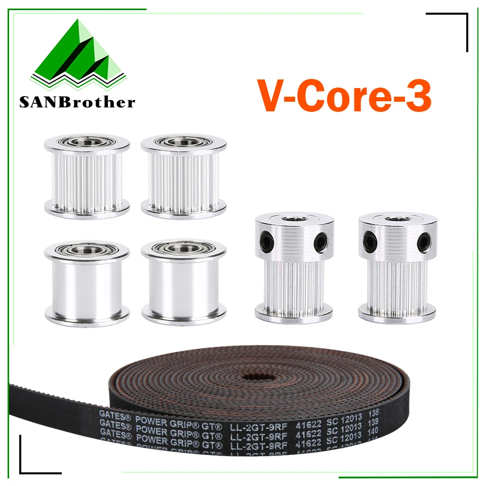 Hight Matching 3D Printers Parts V-Core-3 GT2 Idler Kit Timing Pulley 20 Tooth Wheel Bore 5mm With 2GT Gates Timing Belt 9MM