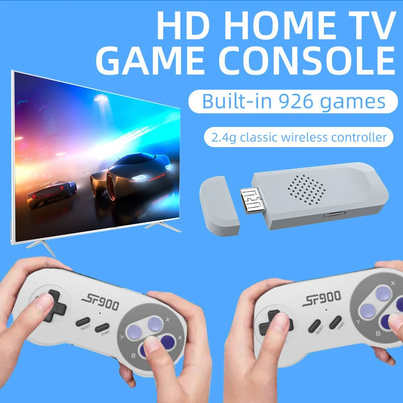 SF900 Mini Video Console Dual Wireless Gamepads TV Stick Built-in 5000 Classical Retro Games HD Output Two Player Game_voghion.com