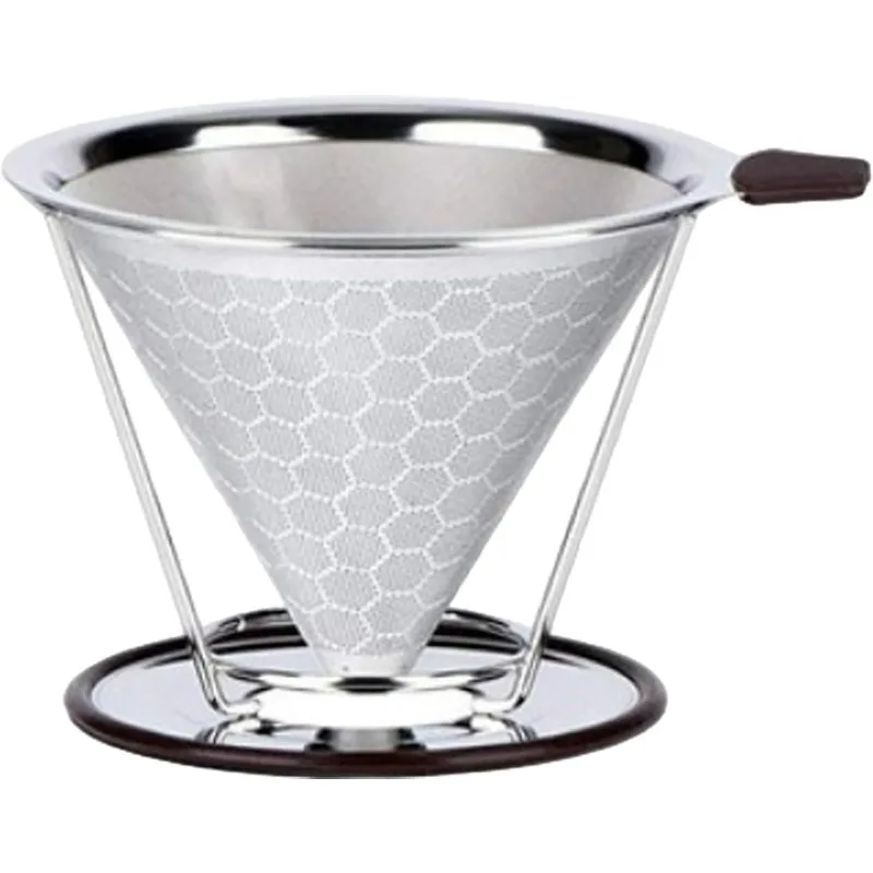 Stainless Steel Cone Coffee Filter Reusable Paperless Dripper with Non-Slip Cup Holder Single Cup Coffee Brewing  Tool