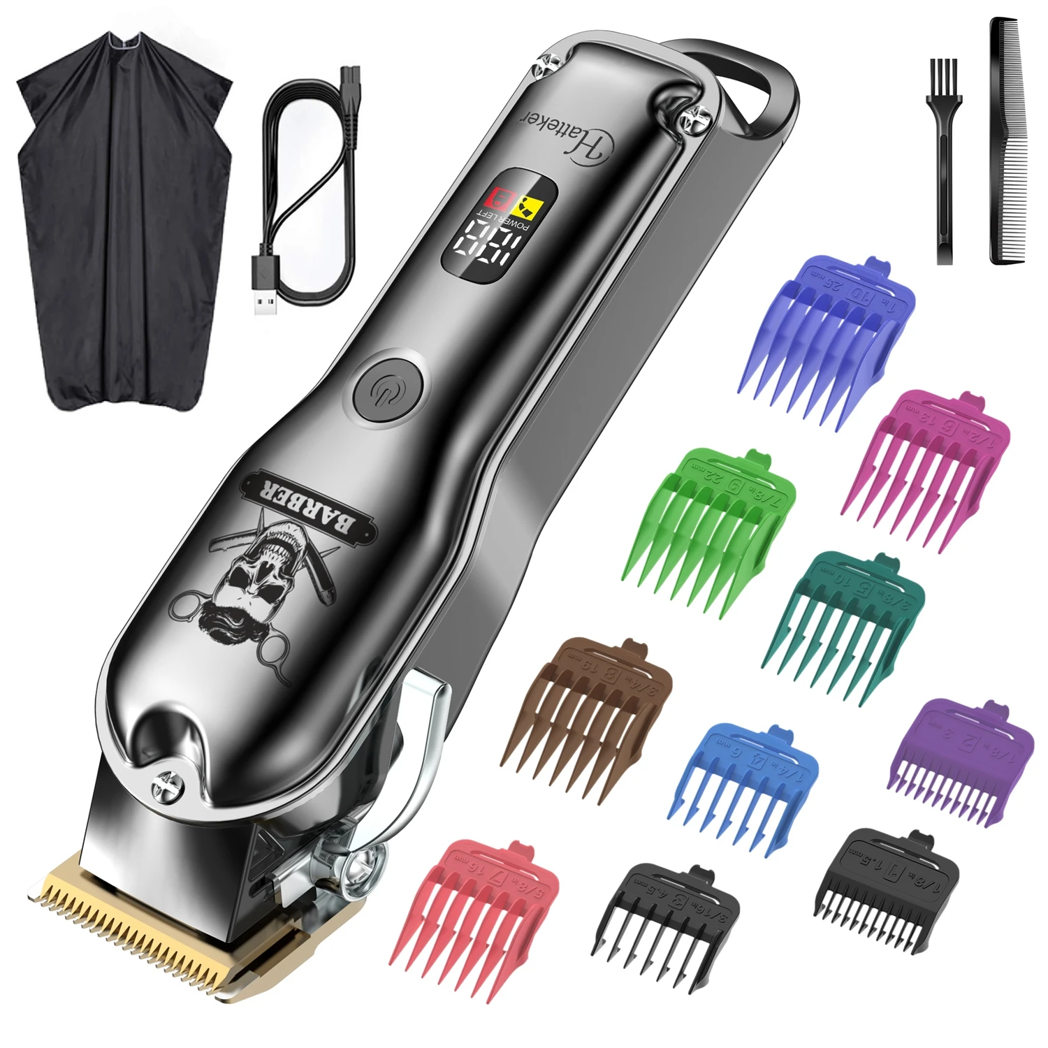 HATTEKER Tagliacapelli Tagliacapelli professionale Barba Trimmer Barbiere Trimmer elettrico a batteria ricaricabile USB per uomo