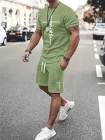 Mens T Shirt Shorts Set Fashion Mens Cross Printed Short Sleeve Two Pieces Oversized Outdoor Beach Sports Men's Plus Size Suit 2