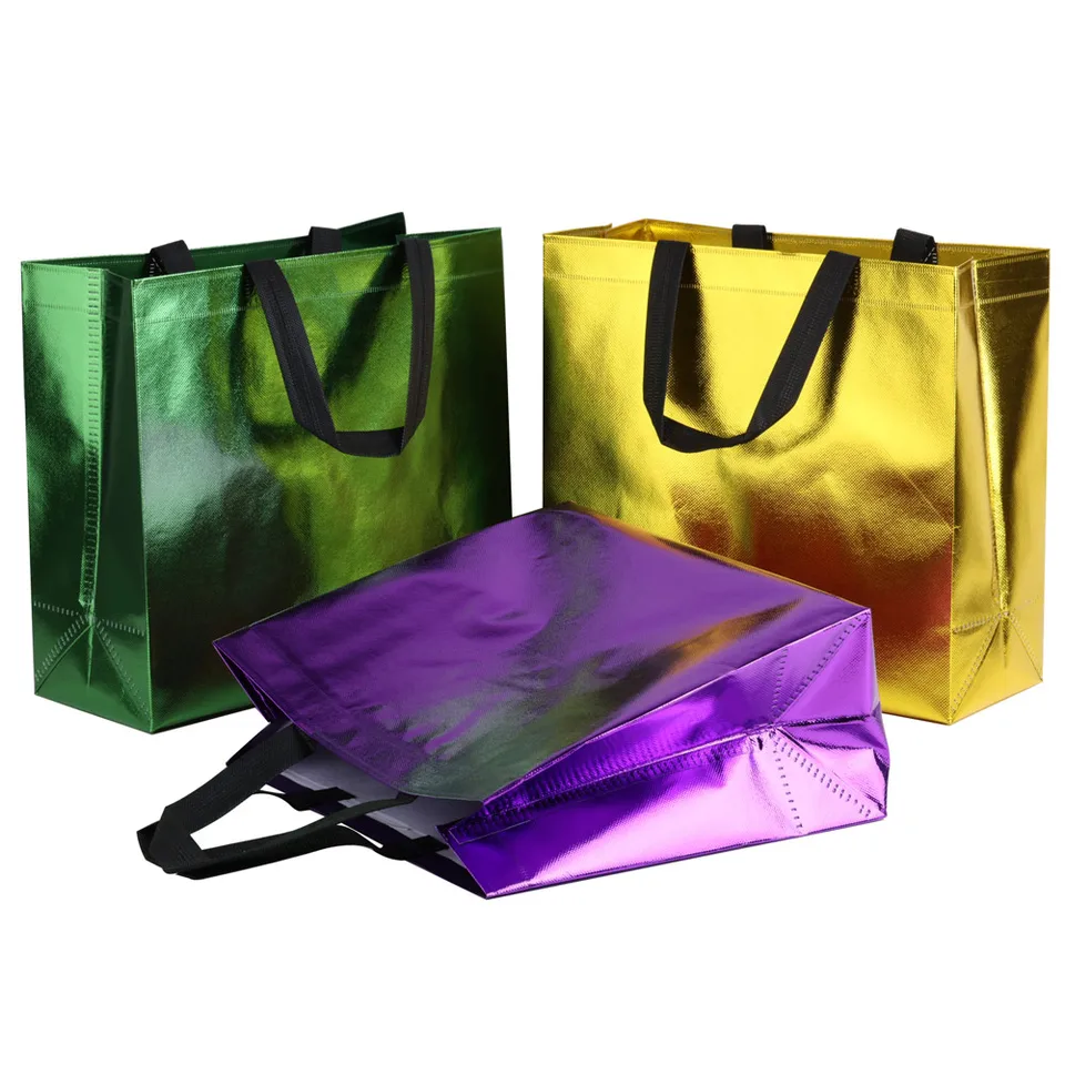 12 Sacchetti Regalo Pasqua In Tessuto Non Tessuto Con Manici - 20x20x15 Cm - Riutilizzabili, Con Tema Coniglietti E Uova - 6