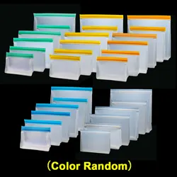 Reusable Silicone PEVA Leakproof Food Storage Bag - Stand - Up Freezer and Kitchen Organizer - 15.5x12x5.5cm (Color Random)