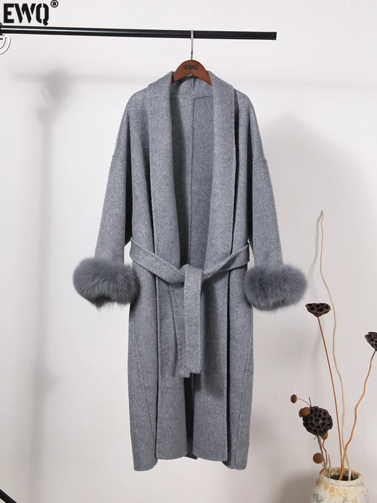 

[EWQ] Chic 100% Wool Thick Long Woolen Coats Women 2024 Autumn Winter Double-faced Cashmere Jacket Big Size Overcoats 16U6790