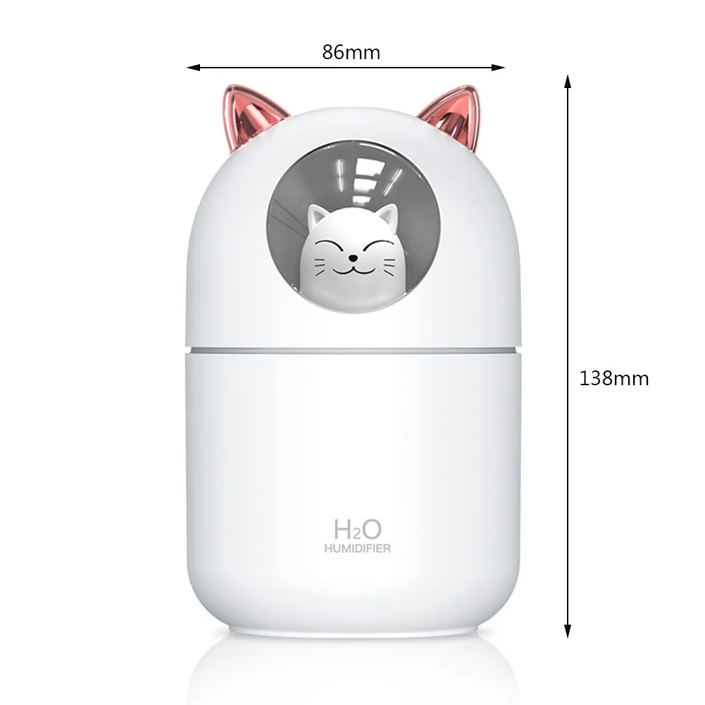 300ML USB Air Humidifier Ultrasonic Cool Mist Maker Fogger with Colorful Lamp Cute Cat Mini Aroma Diffuser Humidificador Difusor