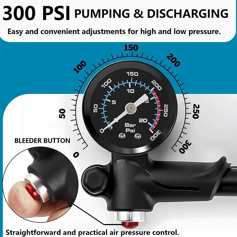 Mountain Bicycle Air Shock Pump with Gauge for Fork Rear Suspension Bike Tire In