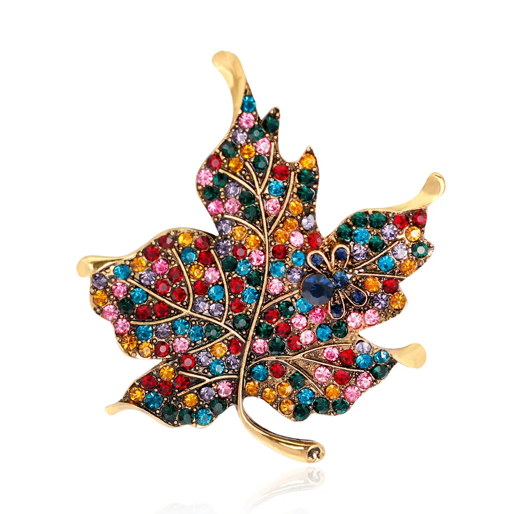 

New Arrival Colorful Rhinestone Maple Leaf Cute Bee Insect Plant Brooch Pin Gift for Women Unisex Dress Scarf Suit Accesories