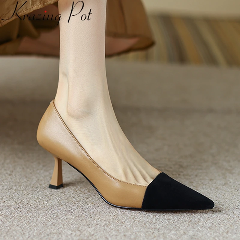 

Элегантные весенние туфли Krazing Pot из натуральной кожи, с острым носком, на высоком каблуке, разные цвета, туфли-лодочки для взрослых и офисных женщин