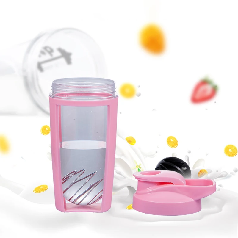 600Ml Protein Shaker Bottle Sports Water Cup With Whisk Mixing Ball Screw On Lid Leak Proof