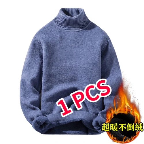 남성용 기모 두꺼운 미드 하이 칼라 스웨터, 남성용 단색 스웨터, 방한 따뜻한 풀오버 보터밍 셔츠, 5XL, 2 개, 겨울 3