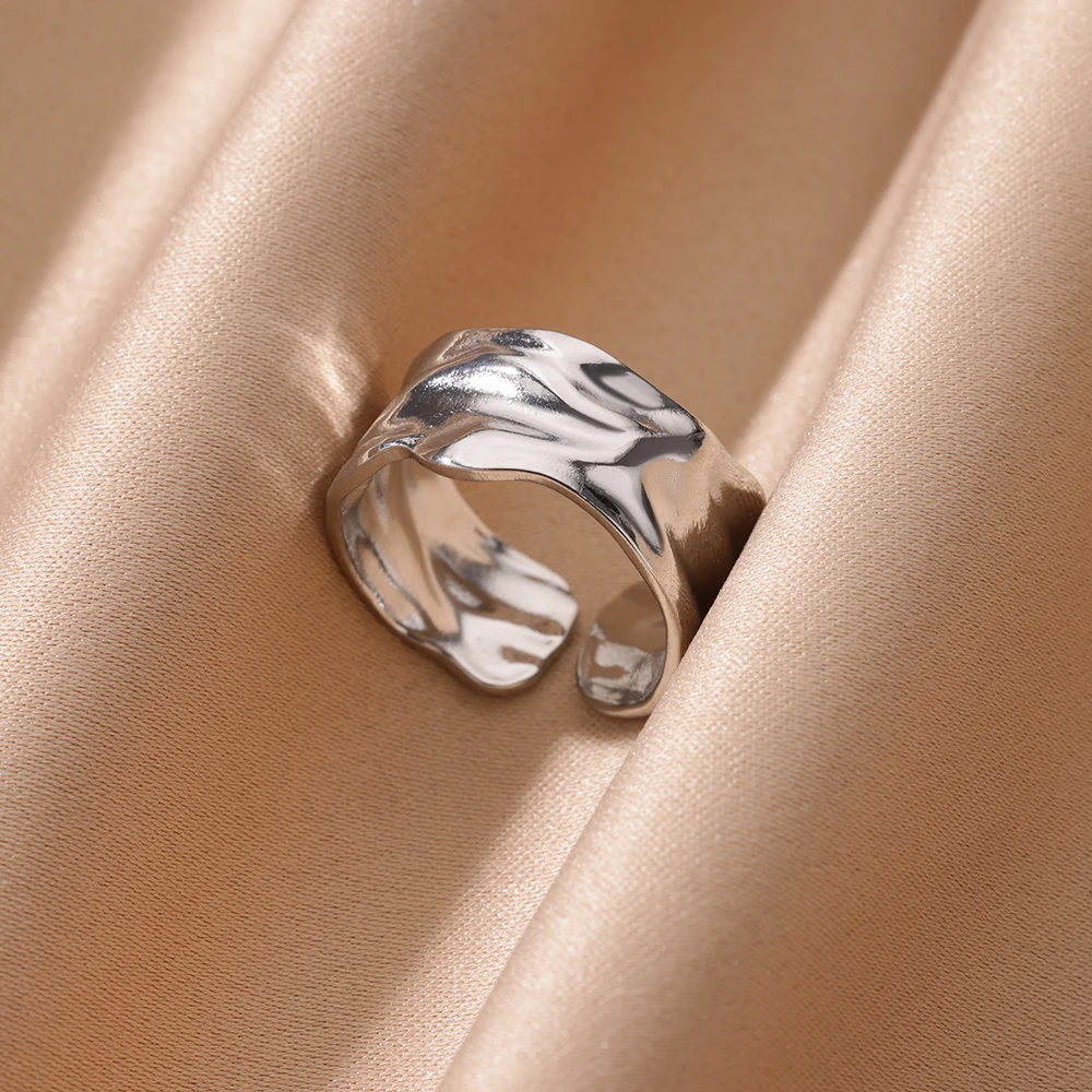 Stainless Steel Pleated Open Rings For Women