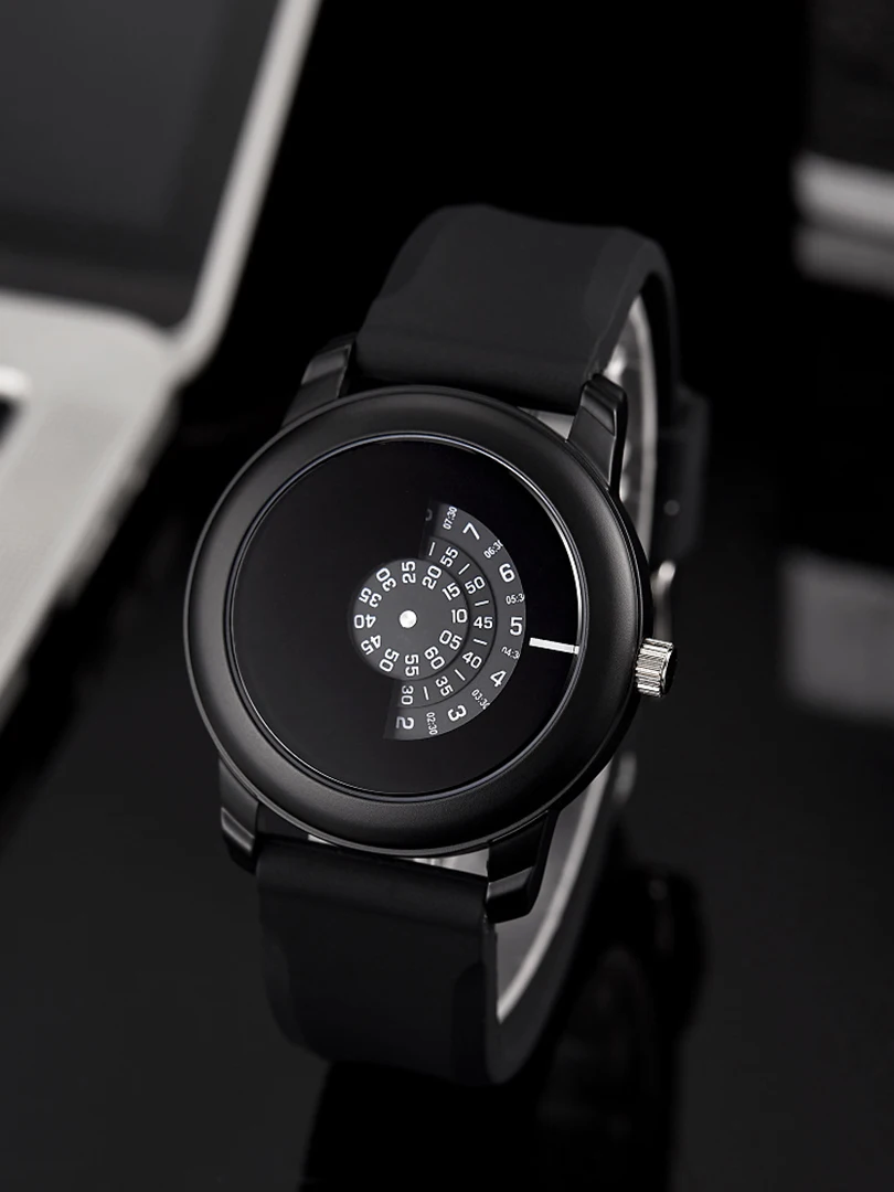 

Роскошные мужские часы необычный концептуальный циферблат Мужские кварцевые наручные часы спортивные черные силиконовые ремешки Reloj мужские часы с вращающимся механизмом новый стиль
