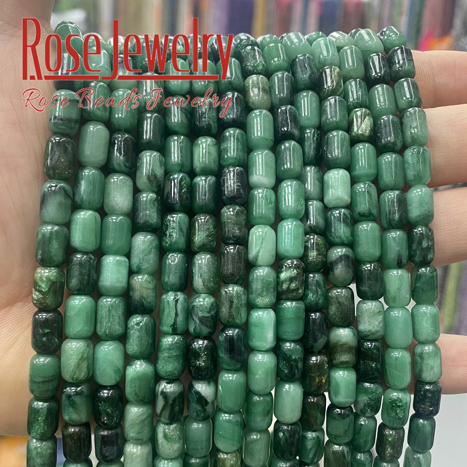 주얼리 제작용 천연 스톤, 녹색 에메랄드 크리스탈 실린더, 사각형 비즈, DIY 참 팔찌 액세서리, 6*9mm-Freehip.co.kr