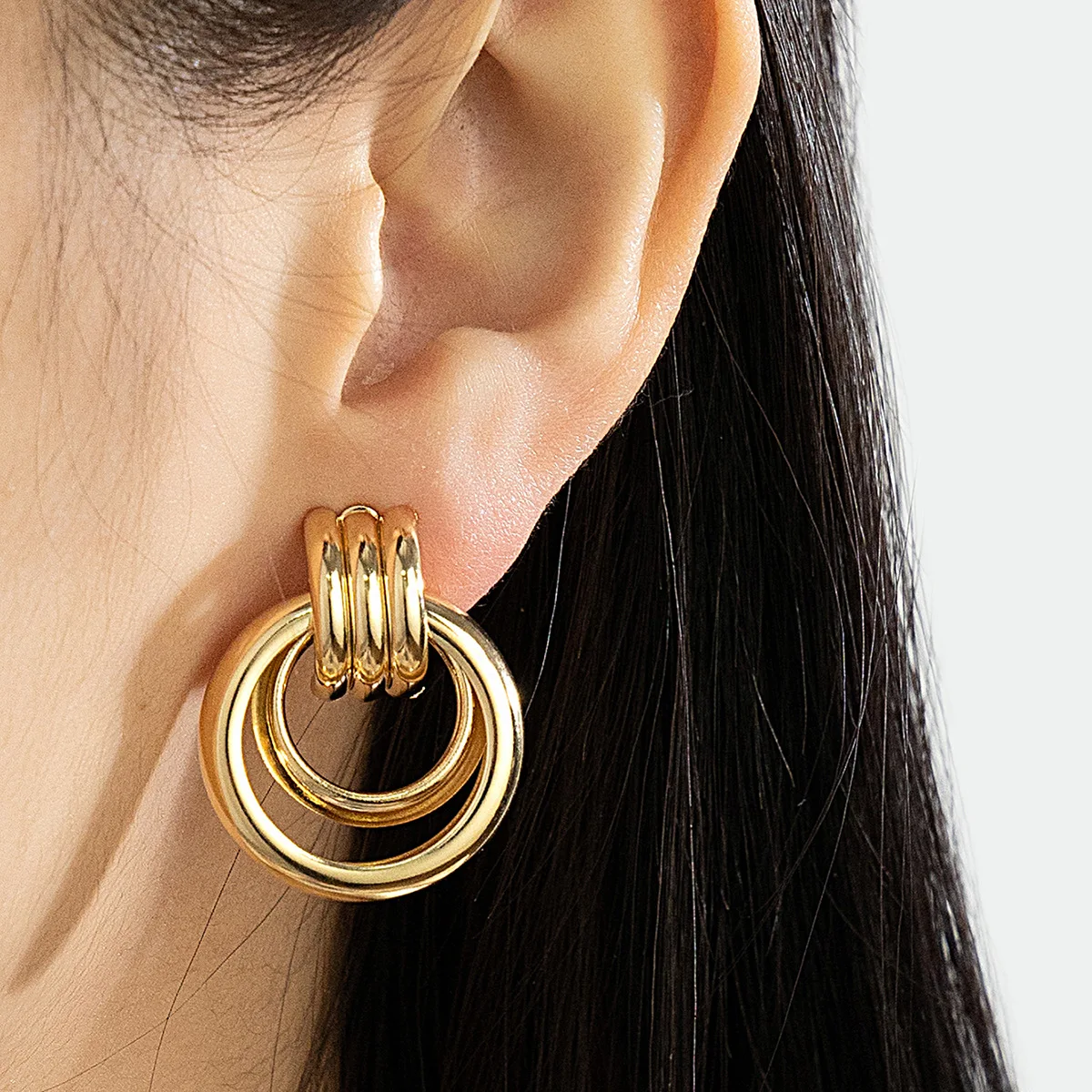 Gold Plated Geometric Big Round Clip on Earrings for Women Girl Ear Clip Without Piercing Fashion Jewelry ear clip earrings clip earrings ear clip