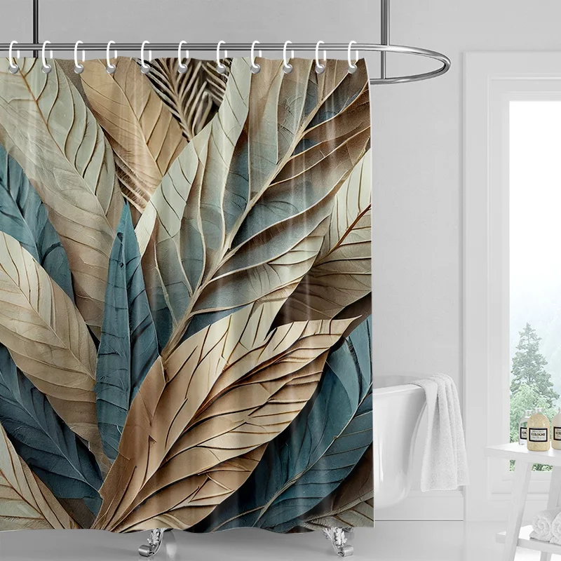 3D Flower Embossed Shower Curtain 180x 200cm Bathroom Toilet Decoration Tropical Plant Partition Curtain Waterproof 3