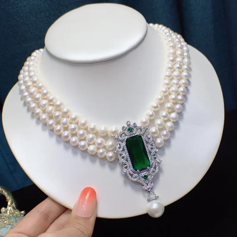 

Новинка 2023, изысканное ювелирное изделие, ожерелье из натурального пресноводного жемчуга 7-8 мм, оптовая продажа, женское благородное Элегантное ожерелье в дворцовом стиле