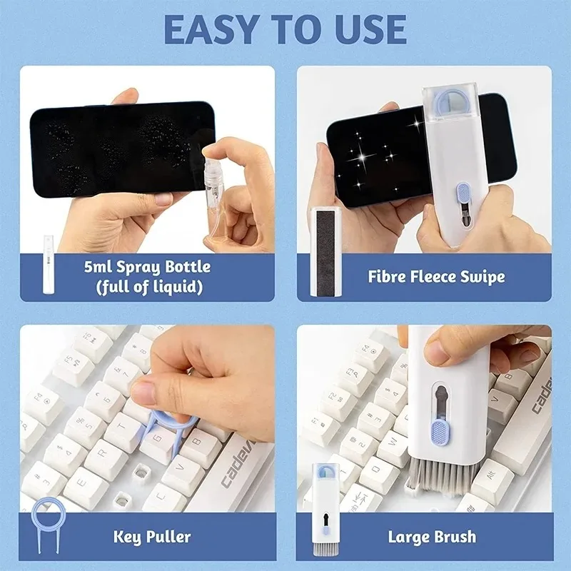 Nuovo Kit di Pulizia per Tastiera Computer 8 in 1, Spazzola per Schermo Telefono, Penna per Pulizia Auricolari, Estrattore Tasti, Strumenti di Pulizia per Regalo - Image 4