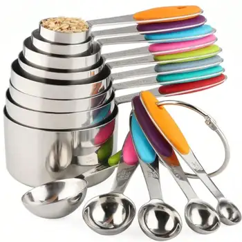 13-Piece Stainless Steel Measuring Cups & Spoons Set - Nesting Design With Soft Touch Silicone Handles For Dry/Liquid Ingredient 1