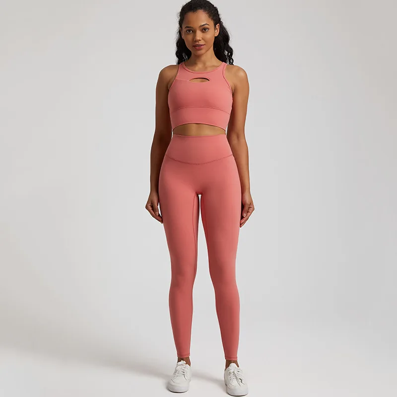 Solid Color Soft Gym Fitness Yoga Set Legging Short Sleeve Cutout